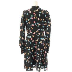 MARC JACOBS 総柄シルクボウタイワンピース ミニ 長袖 0 黒 ブラック /AT OS