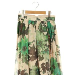 Lily Brown LilyBrown ボタニカルフラワープリントスカート ギャザースカート フレア 1 ベージュ グリーン マルチカラー /ES