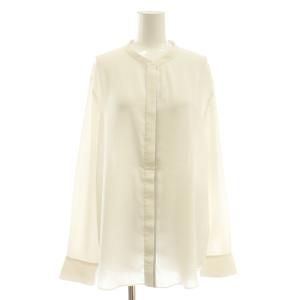 25SS UVケア速乾洗えるBackSatinAmunzenバンドカラーブラウス XL オフホワイト /DO