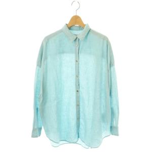 リネンビッグシャツ ブラウス 長袖 前開き 水色 /NR OS