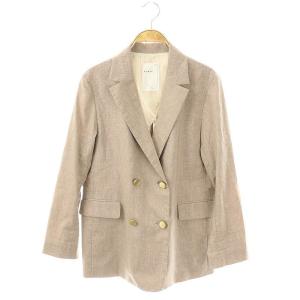 麻ストレッチピークドラペルダブルジャケット テーラード 38 茶 /MI OS