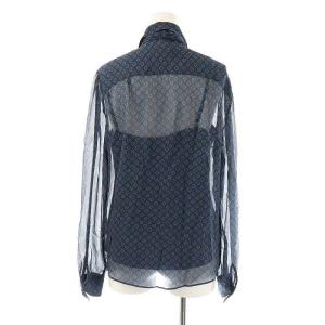 Brooks Brothers 24SS シフォン ジオメトリックプリント ソフトボウタイブラウス 長袖 0 ネイビー /HK OS