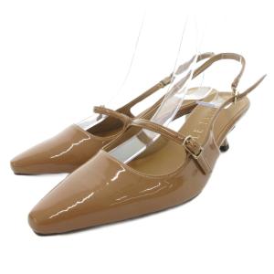 24AW パンプス フロントストラップ バックベルト エナメル 22.5cm 茶 ブラウン /JS