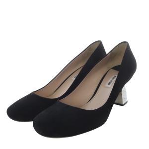 miumiu パンプス クリスタルヒール ハイヒール スエード 38 ブラック /YO27