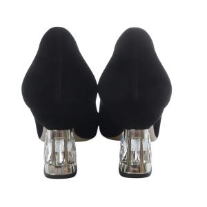 miumiu パンプス クリスタルヒール ハイヒール スエード 38 ブラック /YO27