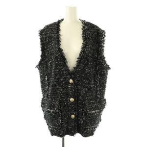 25SS ツイードジレ ベスト フリンジ F ブラック オフホワイト /DO OS SH