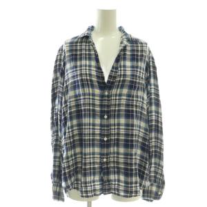 チェックスキッパーシャツ 長袖 XS 紺 ネイビー 白 ホワイト /AT OS SH