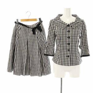 セットアップ ギンガムチェック ブラウス プリーツスカート 38 黒 白 /MI OS