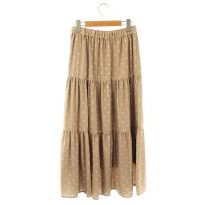 MARY QUANT デイジードットプリント スカート ティアード フレア M ベージュ /MI OS