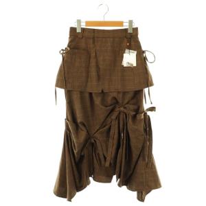 24AW LAYERED TUCK RIBBON スカート フレア チェック 2 茶 /MI OS