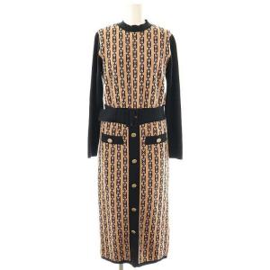 23AW バイカラージャガードニットワンピース 38 ピンクベージュ ブラック /ES OS