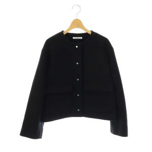 毛ブレンド ノーカラーショートコート ウール M 黒 /MI OS