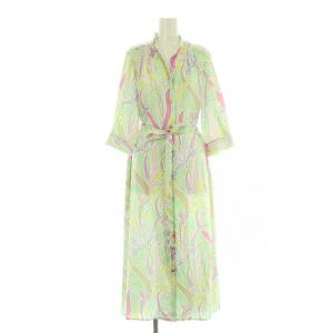 23SS ヌーボーフラワープリントワンピース ロング 七分袖 38 ライトグリーン /MY OS