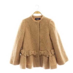 リボンフレアノーカラーコート ジャケット モヘヤ混 38 ライトブラウン /ES OS