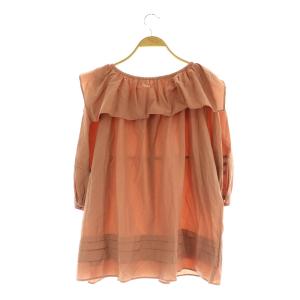 BORDERS at BALCONY SABRINA TOP サブリナトップス ブラウス 七分袖 フリル ギャザー 38 ピンク /MY OS