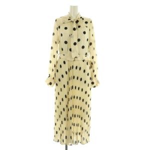 23SS ポルカドットプリーツワンピース ボウタイ 38 アイボリー