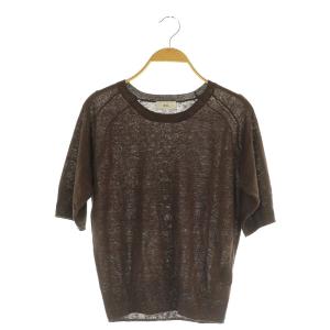 24SS フレンチリネンアンサンブルプルオーバー ニット カットソー 五分袖 ブラウン /MY OS