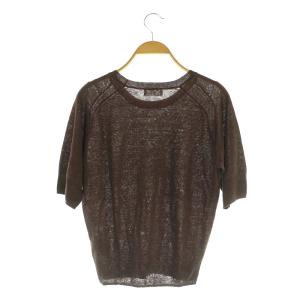 IENA 24SS フレンチリネンアンサンブルプルオーバー ニット カットソー 五分袖 ブラウン /MY OS