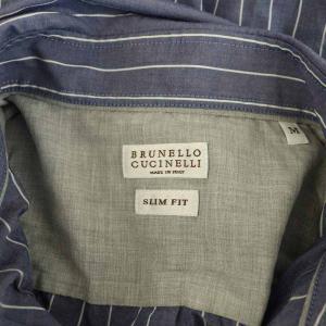 BRUNELLO CUCINELLI SLIMFIT BDシャツ ボタンダウン 長袖 ストライプ イタリア製 M ネイビー /MY OS AD