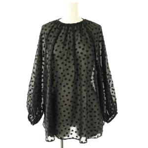 24SS ドットフラワージャカード ボリュームギャザープルオーバー ブラウス 七分袖 36 黒 /NR