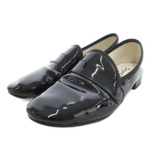 パテントレザーローファー パンプス 牛革 38 黒 ブラック V829V /UO
