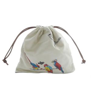 PAULAS IBIZA パロット 巾着ポーチ キャンバス バイカラー アイボリー ブラック /YO26