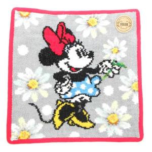 ×ディズニー DISNEY タグ付き ミニーマウス ハンカチ ハンドタオル 花柄 グレー 赤 レッド /GV