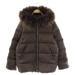 西川ダウン ダウンジャケット ラクーンファー フード 36 茶 /MI OS
