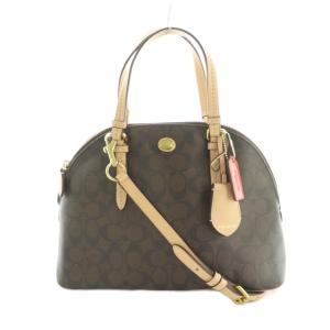 シグネチャー 2WAY ハンドバッグ ショルダーバッグ バイカラー 茶 ベージュ F26184 /MI