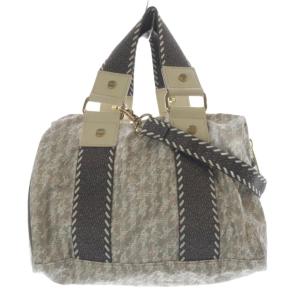 YUMIE KAZAMA 2WAY ミニボストンバッグ ショルダーバッグ ハンドバッグ 総柄 ロゴ ベージュ