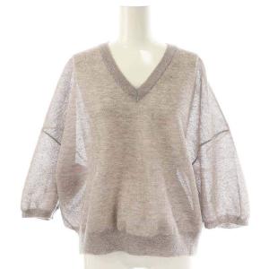 24SS スポンジシアーショートスリーブニット カットソー ドルマンスリーブ 八分袖 リネン混 グレー