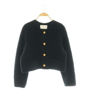 ムートン クルーネックカーディガン 金ボタン S 黒 /CX OS