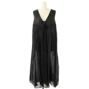 コットンボイルドットノースリーブワンピース ロング 2 ダークブラウン ブルー /DF OS