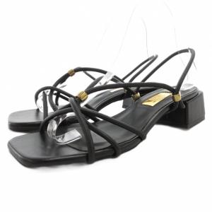 グリーズ GRISE 3.5cmクロスメタルストリングサンダル ミュール スクエアトゥ LL 黒 ブラック