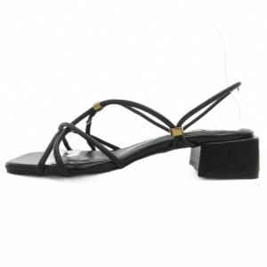 Le Talon グリーズ GRISE 3.5cmクロスメタルストリングサンダル ミュール スクエアトゥ LL 黒 ブラック