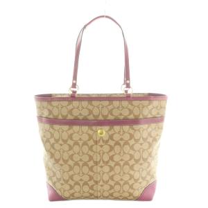 COACH シグネチャー トートバッグ レザー 切替 紫 ベージュ 12354 /MI OS