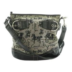 ホースアンドキャリッジ ショルダーバッグ 総柄 ベルト装飾 黒 F14441 /MI OS