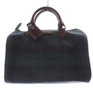 チェック PVC レザー ハンドバッグ ボストンバッグ ロゴ 緑 グリーン /SR25