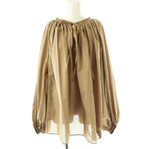 フロントリボンギャザーブラウス プルオーバー 長袖 1 ベージュ /DF OS