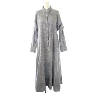 ドルマンスリーブシャツワンピース ロング ストライプ ブルー ホワイト /DF OS
