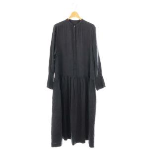 キュプラフィブリルギャザーワンピース マキシ ロング 長袖 F 紺 ネイビー /AT OS