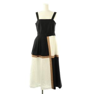 25SSライン配色キャミドレスワンピース 36 黒 白 ベージュ /MI OS