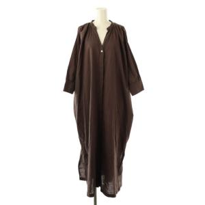 シャツワンピース 長袖 ロング 前開き コットン F 茶 /NR OS