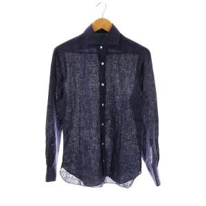 リネン長袖シャツ スタンドカラー 37 紺 ネイビー /AT OS AD