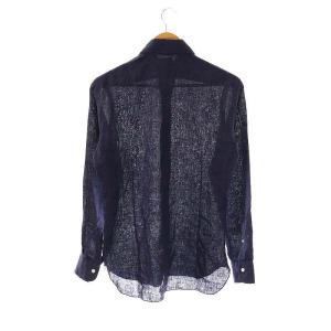 BARBA リネン長袖シャツ スタンドカラー 37 紺 ネイビー /AT OS AD