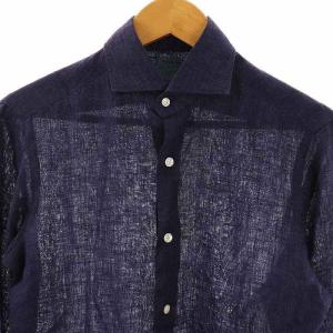 BARBA リネン長袖シャツ スタンドカラー 37 紺 ネイビー /AT OS AD