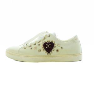 スニーカー シューズ ローカット レザー ハート ワッペン スタッズ 37.5 24.5cm アイボリー