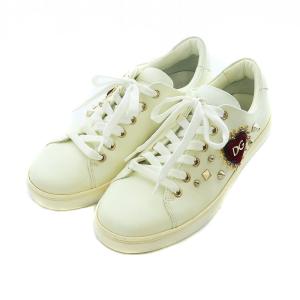 DOLCE&GABBANA スニーカー シューズ ローカット レザー ハート ワッペン スタッズ 37.5 24.5cm アイボリー