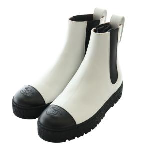 サイドゴアブーツ ラウンドトゥ ココマーク 37C ホワイト ブラック