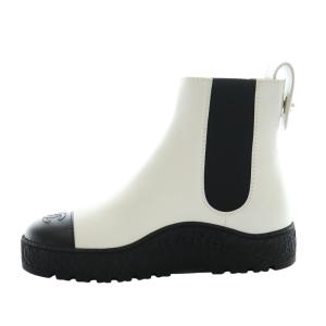 CHANEL サイドゴアブーツ ラウンドトゥ ココマーク 37C ホワイト ブラック